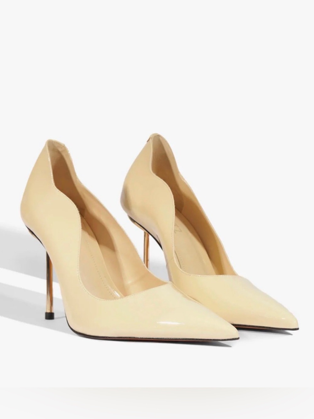 Shutz Women's Patent Pointed-Toe Pumps in Beige with Metallic Heel